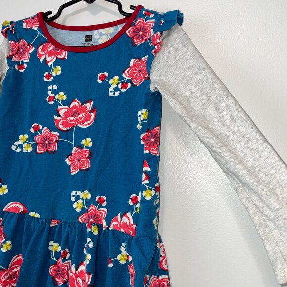 Tea Collection Girls Long Sleeve Floral Dress Size 5 Multicolor Cotton Blend - Picture 6 of 6
